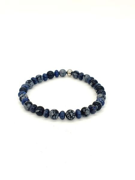 Bracelet Durmortierite et Obsidienne de flocon de neige, 6 mm