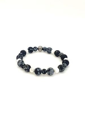Bracelet Obsidienne flocon de neige 6 et 8 mm et Magnésite 6 mm