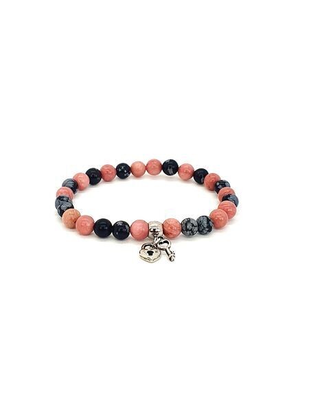 Bracelet Obsidienne Flocon de neige et Rhodonite, 6 mm