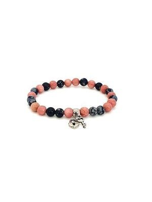 Bracelet Obsidienne Flocon de neige et Rhodonite, 6 mm