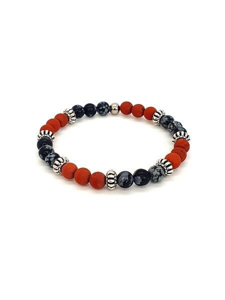 Bracelet Obsidienne Flocon de Neige et Jaspe Rouge mat, 6mm