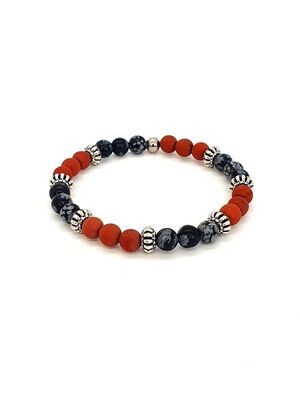 Bracelet Obsidienne Flocon de Neige et Jaspe Rouge mat, 6mm