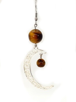Boucles d'oreilles Oeil de Tigre et Lune