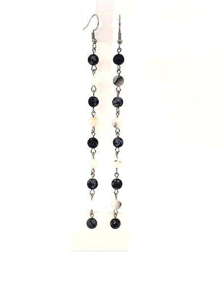 Boucles d&#39;oreilles Obsidienne Flocon de neige et Quartz-tourmaline, 6mm