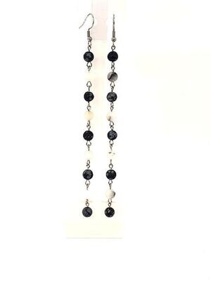 Boucles d&#39;oreilles Obsidienne Flocon de neige et Quartz-tourmaline, 6mm