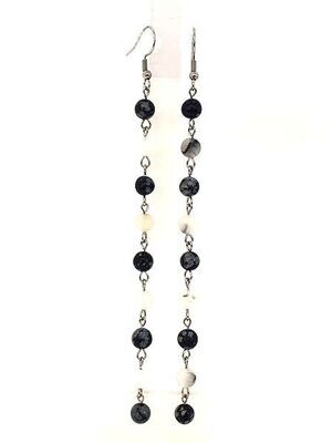 Boucles d'oreilles Obsidienne Flocon de neige et Quartz-tourmaline, 6mm