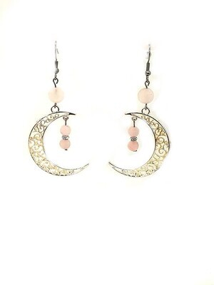 Boucles d&#39;oreilles Quartz Rose mat Lune, 6 et 8 mm