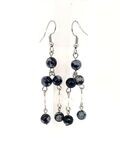 Boucles d&#39;oreilles Obsidienne Flocon de Neige et cristal de roche, 6 mm