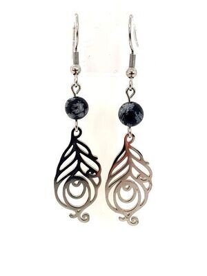 Boucles d&#39;oreilles Obsidienne Flocon de Neige, 6 mm