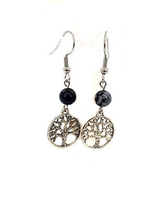 Boucles d&#39;oreilles Obsidienne Flocon de Neige, 6 mm