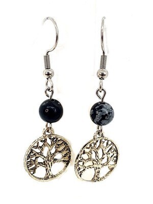 Boucles d'oreilles Obsidienne Flocon de Neige, 6 mm
