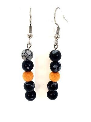 Boucles d'oreilles Obsidienne Flocon de neige et bois de cèdre, 6 mm