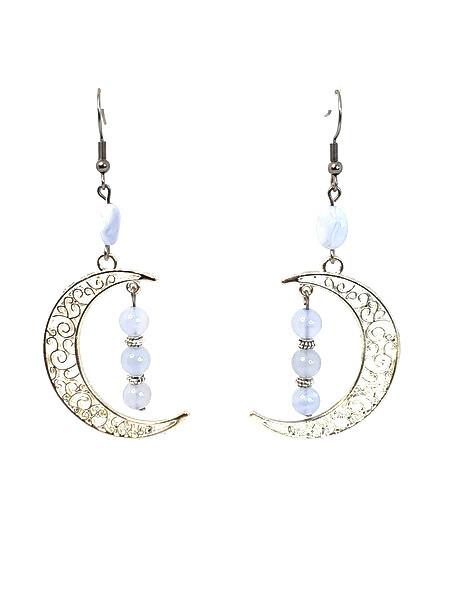 Boucles d&#39;oreilles calcédoine bleue, 6 mm