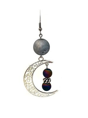 Boucles d'Oreilles Agate vaporisée argent et arc-en-ciel, 14 et 8 mm