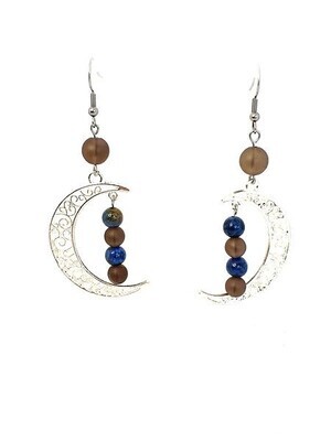 Boucles d'Oreilles Quartz Fumé mat et Dumortiérite, 6 et 8 mm