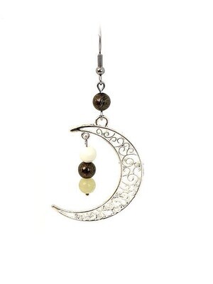 Boucles d'Oreilles Pyrite et Jade de chine, 6 mm
