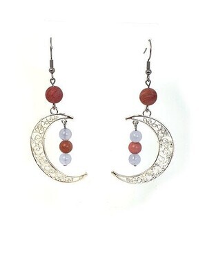 Boucles d&#39;Oreilles Rhodonite et Calcédoine, 6 mm et 8 mm
