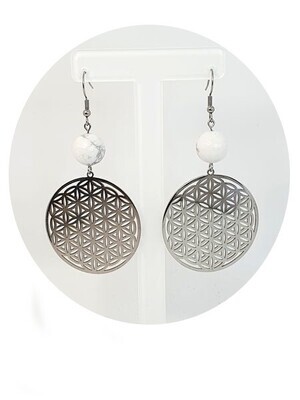 Boucles d'Oreilles Fleur de Vie Howlite, 12 mm