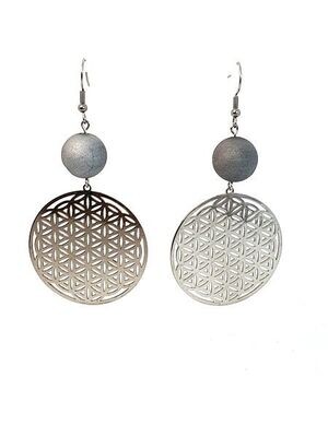 Boucles d'Oreilles Fleur de Vie Agate argent vaporisée, 14 mm
