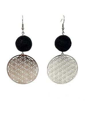 Boucles d'Oreilles Fleur de Vie Pierre de Lave, 20 mm