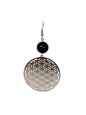 Boucles d'Oreilles Fleur de Vie Tourmaline, 12 mm