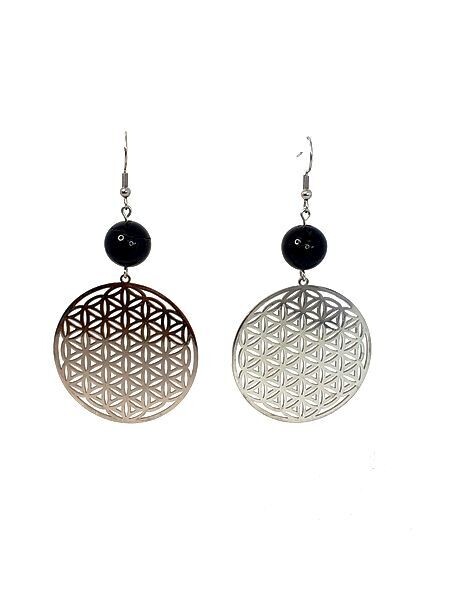 Boucles d&#39;Oreilles Fleur de Vie Tourmaline, 12 mm