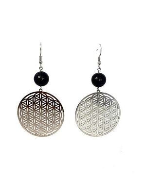 Boucles d&#39;Oreilles Fleur de Vie Tourmaline, 12 mm