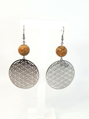 Boucles d'Oreilles Fleur de Vie Jaspe Paysage, 14 mm