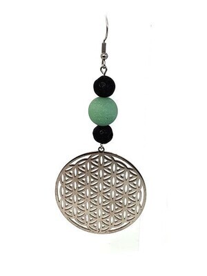 Boucles d'oreilles Fleur de Vie Aventurine mat et pierre de lave, 8 et 12mm