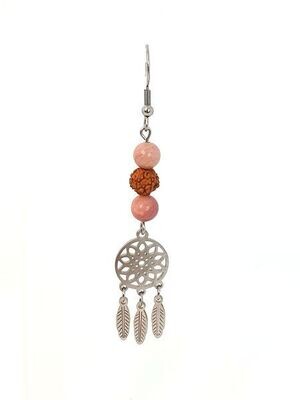 Boucles d'oreilles Quartz Rose et Rudraksha, 6 et 7 mm