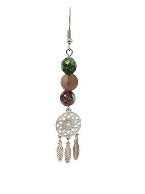 Boucles d'Oreilles Serpentine colorée et Quart fumé mat, 8 mm