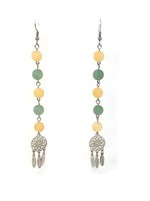 Boucles d'Oreilles Aventurine et Calcite Jaune mat, 6 mm