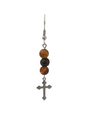 Boucles d'oreilles Oeil de Tigre mat et pierre de lave, 6 mm
