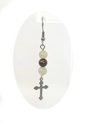 Boucles d'Oreilles Jade de Chine et Pyrite, 6 mm