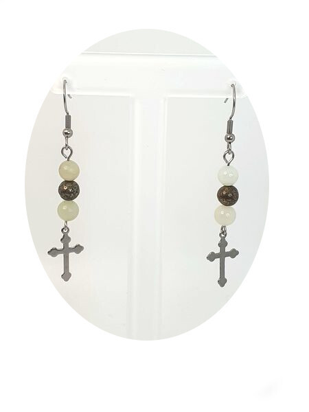 Boucles d&#39;Oreilles Jade de Chine et Pyrite, 6 mm