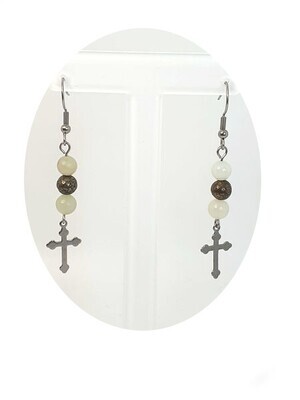 Boucles d&#39;Oreilles Jade de Chine et Pyrite, 6 mm