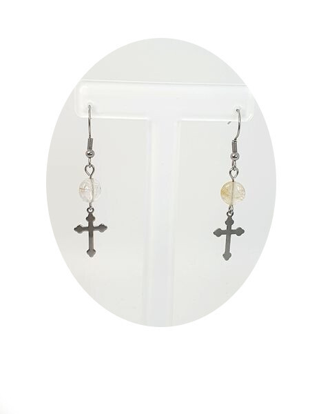 Boucles d&#39;Oreilles Quartz rutile, disque 8 mm