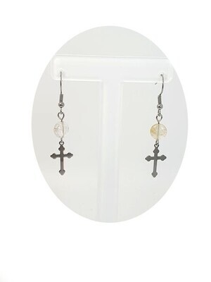 Boucles d&#39;Oreilles Quartz rutile, disque 8 mm