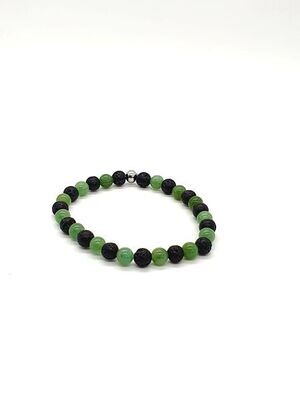 Bracelet Aventurine et pierre de lave, 6 mm