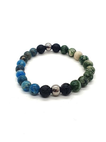 Bracelet Apatite bleue et Jade Vert, 8 mm