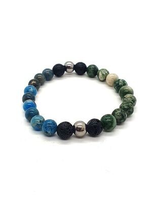 Bracelet Apatite bleue et Jade Vert, 8 mm