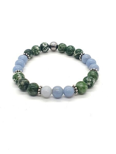 Bracelet Jade vert et Angélite, 8 mm