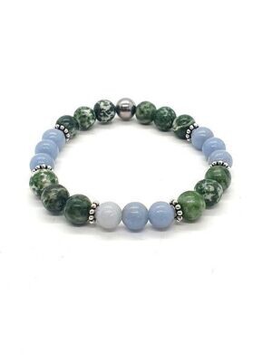 Bracelet Jade vert et Angélite, 8 mm
