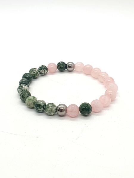 Bracelet Jade Vert et Quartz Rose, 8 mm