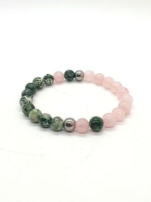 Bracelet Jade Vert et Quartz Rose, 8 mm