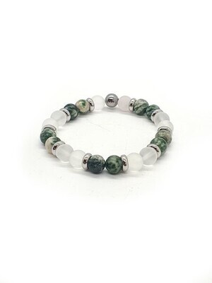 Bracelet Jade Verte et cristal de roche mat, 8 mm