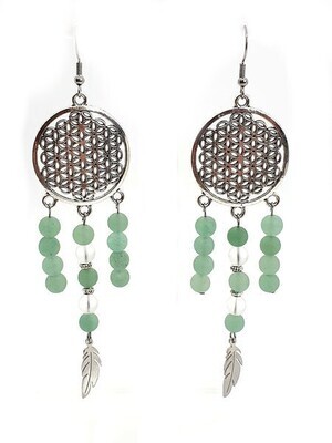 Boucles d'Oreilles Aventurine et cristal de roche, 6mm mat