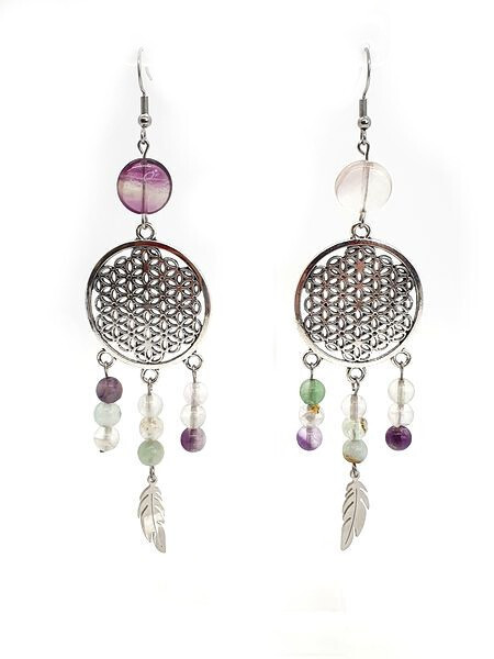 Boucles d&#39;oreilles Fluorite, 6 mm et disque 12 mm