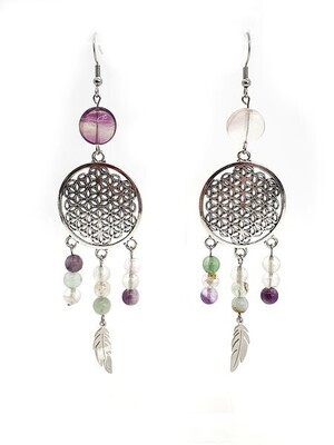 Boucles d&#39;oreilles Fluorite, 6 mm et disque 12 mm