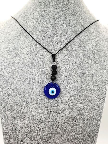 Collier pierre de lave et oeil turc, 8 mm